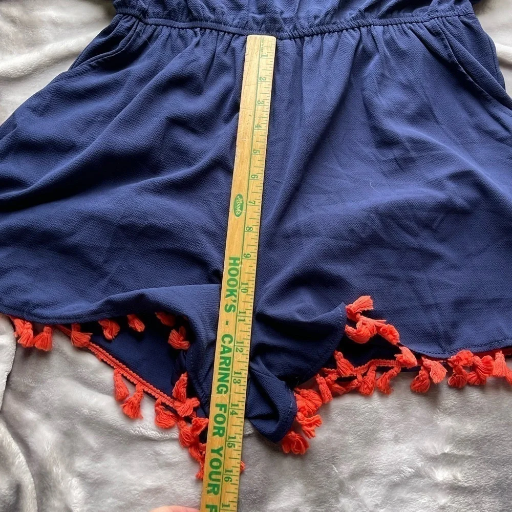 Umgee nwt navy sleeveless red fringe romper